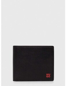 Δερμάτινο πορτοφόλι HUGO ανδρικά, χρώμα: μαύρο