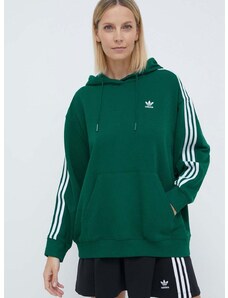 Μπλούζα adidas Originals 3-Stripes Hoodie OS χρώμα: πράσινο, με κουκούλα, IN8400