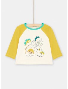 DPAM Βρεφική Μακρυμάνικη Μπλούζα για Αγόρια Yellow Dino Animation - ΕΚΡΟΥ