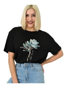 Potre Γυναικείο T-shirt με σχέδιο και στρας λουλούδι