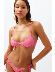 Trendyol Fuchsia Balconette Textured Bikini Top