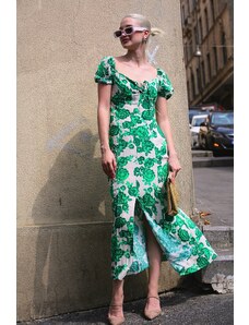 Madmext Green Patterned Slit Long Dress