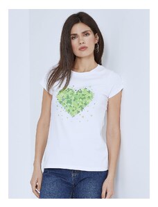 Celestino T-shirt με μεταλλιζέ λεπτομέρειες πρασινο λευκο για Γυναίκα