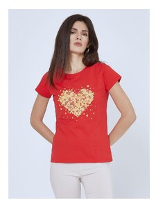 Celestino T-shirt με μεταλλιζέ λεπτομέρειες κοκκινο για Γυναίκα