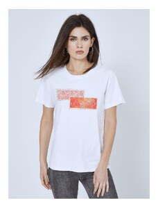 Celestino T-shirt με strass λευκο πορτοκαλι για Γυναίκα