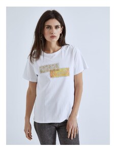 Celestino T-shirt με strass λευκο κιτρινο για Γυναίκα