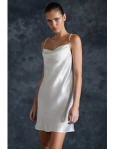Trendyol Bridal White Satin Woven Nightgown with Detachable and Adjustable Pearl Strap Detail