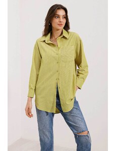 Bigdart 20217 Pocket Detailed Striped Oversize Shirt - Green