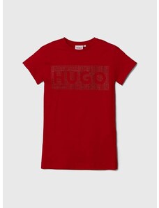 Παιδικό βαμβακερό φόρεμα HUGO χρώμα: κόκκινο