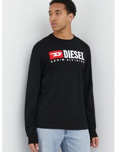 Βαμβακερή μπλούζα με μακριά μανίκια Diesel χρώμα: μαύρο