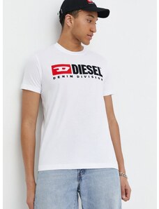 Βαμβακερό μπλουζάκι Diesel ανδρικά, χρώμα: άσπρο