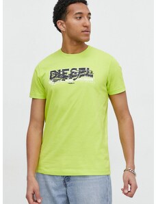 Βαμβακερό μπλουζάκι Diesel ανδρικά, χρώμα: πράσινο