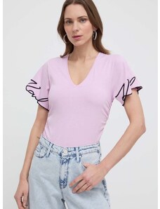 Βαμβακερό μπλουζάκι Karl Lagerfeld γυναικεία, χρώμα: μοβ