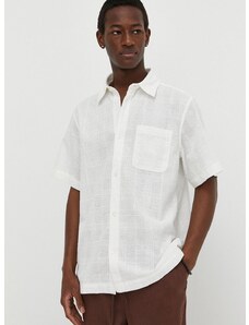 Βαμβακερό πουκάμισο Les Deux ανδρικό, χρώμα: άσπρο