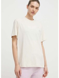 Βαμβακερό μπλουζάκι New Balance γυναικεία, χρώμα: μπεζ