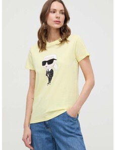 Βαμβακερό μπλουζάκι Karl Lagerfeld γυναικεία, χρώμα: κίτρινο