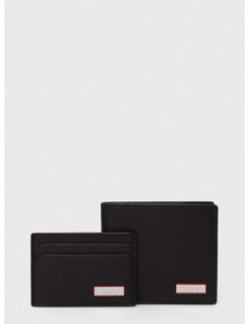 Δερμάτινο πορτοφόλι και θήκη καρτών HUGO χρώμα: μαύρο