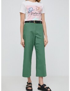Παντελόνι με λινό μείγμα Weekend Max Mara χρώμα: πράσινο