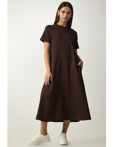 Happiness İstanbul Women's Brown A-Line Summer Combed Cotton Dress