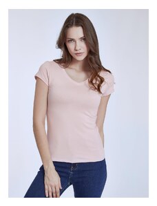 Celestino Μονόχρωμο τ-shirt με βαμβάκι ροζ ανοιχτο για Γυναίκα