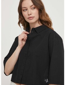 Βαμβακερό πουκάμισο Calvin Klein Jeans χρώμα: μαύρο
