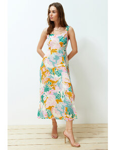 Trendyol Multicolor Floral Print A-line 100% Viscous Midi Woven Dress