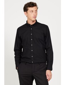 AC&Co / Altınyıldız Classics Men's Black Slim Fit Slim Fit Buttoned Collar Flannel Lumberjack Winter Shirt