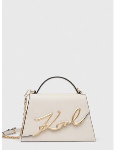Δερμάτινη τσάντα Karl Lagerfeld χρώμα: μπεζ