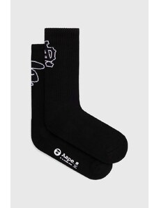Κάλτσες AAPE Rib w/ College Logo χρώμα: μαύρο, ASO5238