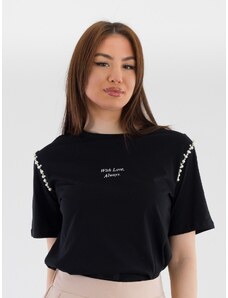 FREE WEAR Γυναικείο T-Shirt με Πέρλες - Μαύρο - 001004