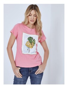 Celestino T-shirt με παγιέτες και strass ροζ για Γυναίκα