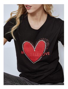 Celestino T-shirt my little love με πέτρες strass μαυρο κοκκινο για Γυναίκα