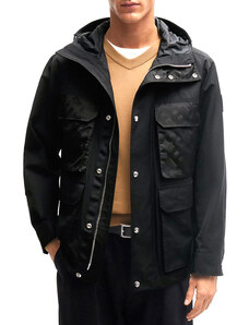 Boss Regular Fit Jacket With Monogram-Patterned Packable Hood-Black