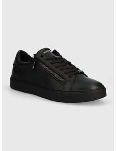 Δερμάτινα αθλητικά παπούτσια Calvin Klein LOW TOP LACE UP W/ZIP χρώμα: μαύρο, HM0HM01475