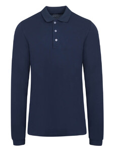 Prince Oliver Long Sleeve Polo in Cotton Μπλε Σκούρο (Modern Fit)