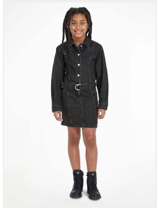 Παιδικό φόρεμα τζιν Calvin Klein Jeans χρώμα: μαύρο