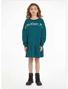 Παιδικό βαμβακερό φόρεμα Calvin Klein Jeans χρώμα: πράσινο