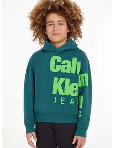 Παιδική μπλούζα Calvin Klein Jeans χρώμα: πράσινο, με κουκούλα