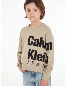 Παιδικό βαμβακερό πουλόβερ Calvin Klein Jeans χρώμα: μπεζ