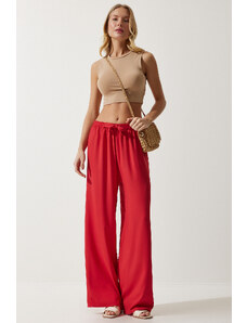 Happiness İstanbul Women's Red Summer Viscose Palazzo Trousers