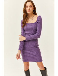 Olalook Women's Purple Square Neck Lycra Dress