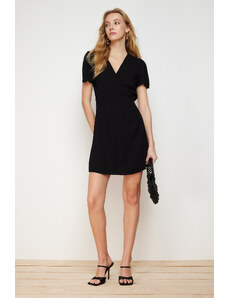 Trendyol Black A-line Deep V-neck Satin Mini Woven Dress