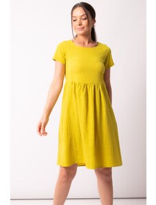 armonika Women's Oil Green Decollete Decollete Elastic Detail Short Sleeve Dress