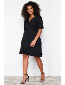 Trendyol Curve Black Double Breasted Flounce Knitted Dress Double Breasted Flounce Mini Knitted Dress