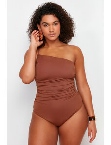 Trendyol Curve Brown Single Shoulder Swimsuit with Recovery Effect