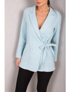 armonika Women's Bebe Blue Tie Herringbone Patterned Cachet Jacket