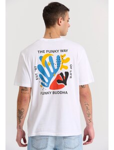 FUNKY BUDDHA Relaxed fit t-shirt με abstract τύπωμα στην πλάτη
