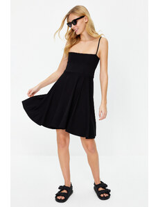 Trendyol Black Flounce Stretchy Skater/Waist Opened Mini Knitted Mini Dress