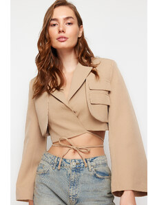 Trendyol Mink Crop Lined Double Breasted Closure Woven Blazer Jacket