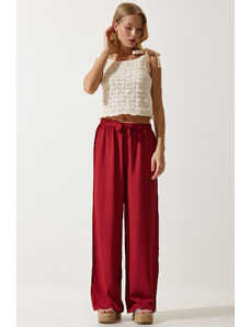 Happiness İstanbul Women's Burgundy Flowy Knitted Palazzo Trousers
